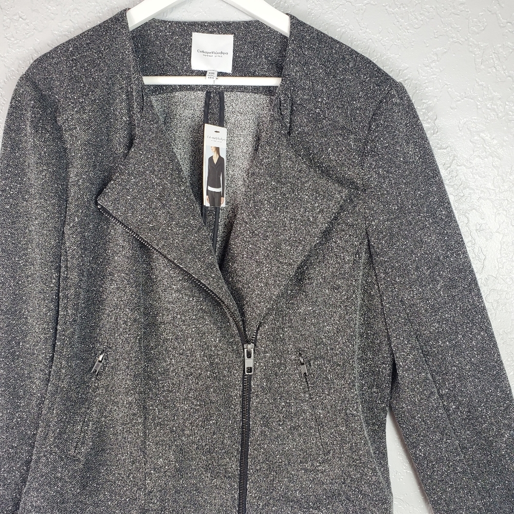 Runway Style Gray Edgy Plus-Size Bomber Jacket - Picture 11 of 14